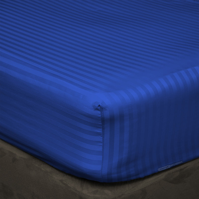Royal Blue Stripe Fitted Sheets Set