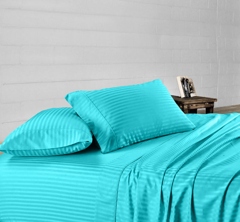 Turquoise Blue Stripe Waterbed Sheets Set