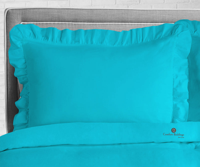 Turquoise Blue Trimmed Ruffle Duvet Cover