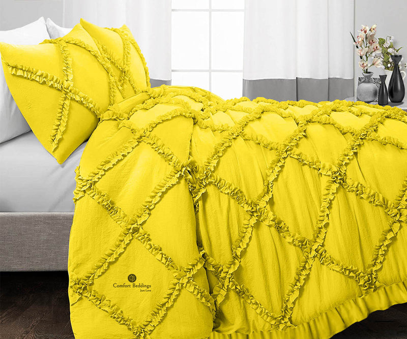 Yellow Diamond Ruffled Duvet Cover Set