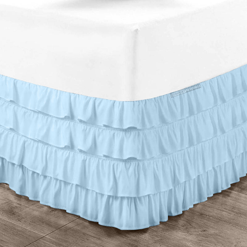 Light Blue Waterfall Ruffled Bed Skirt