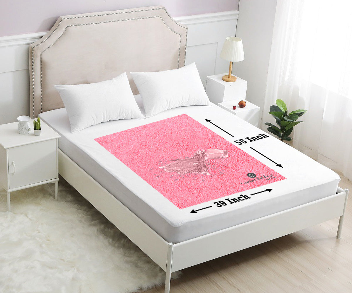 Hot pink waterproof baby dry sheet on a crib mattress