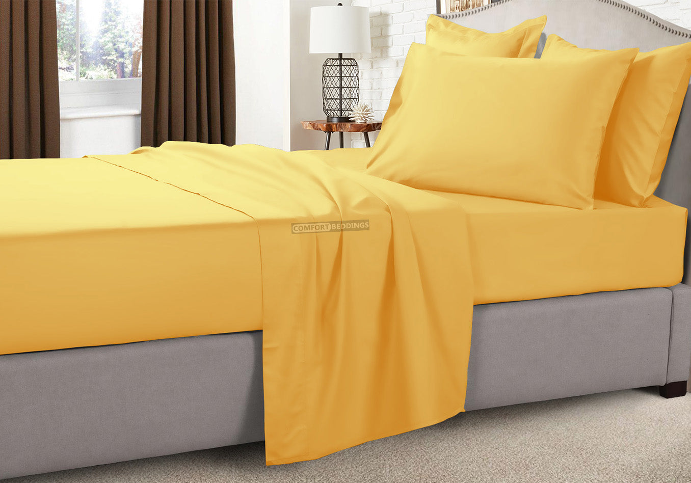 Golden Egyptian cotton RV sheet set on a camper bed