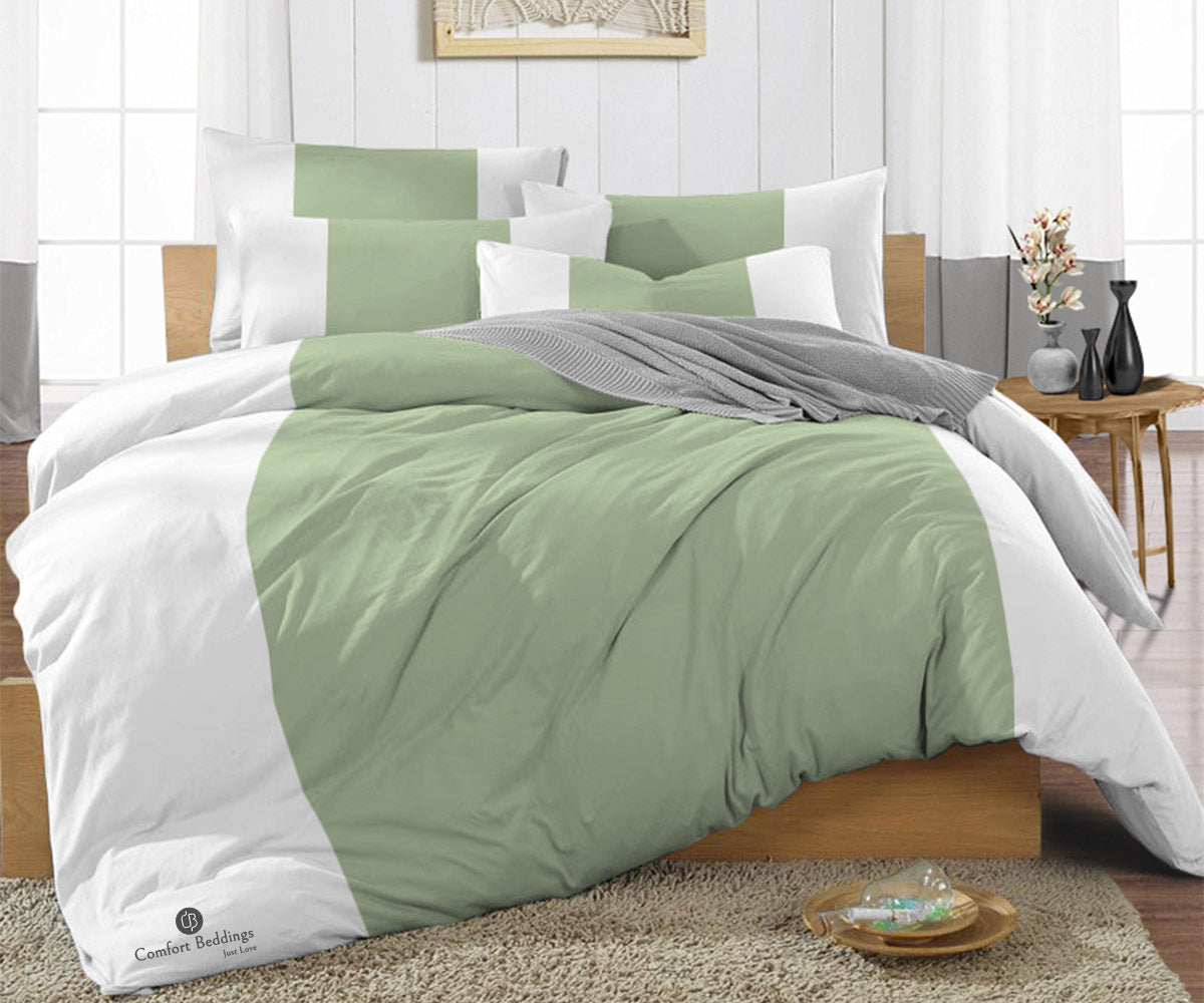 Moss contrast color bar duvet cover set on a styled bed