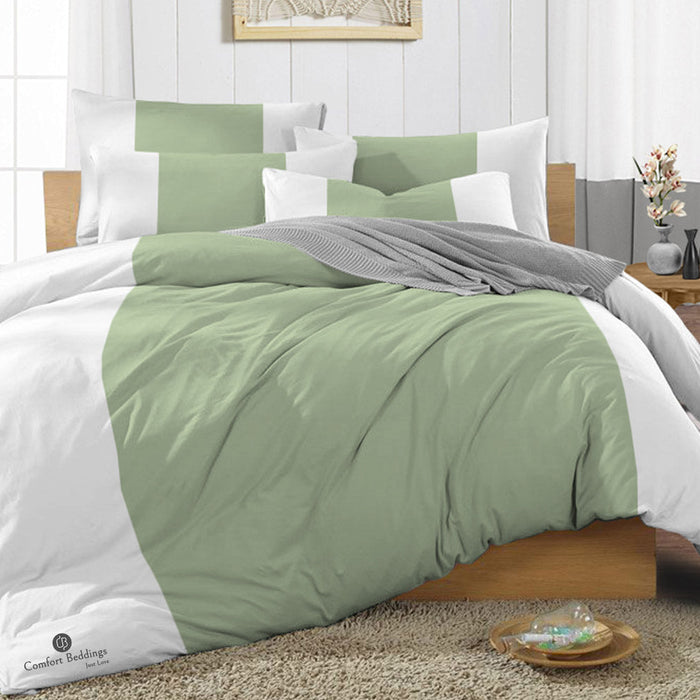Moss contrast color bar duvet cover set on a styled bed