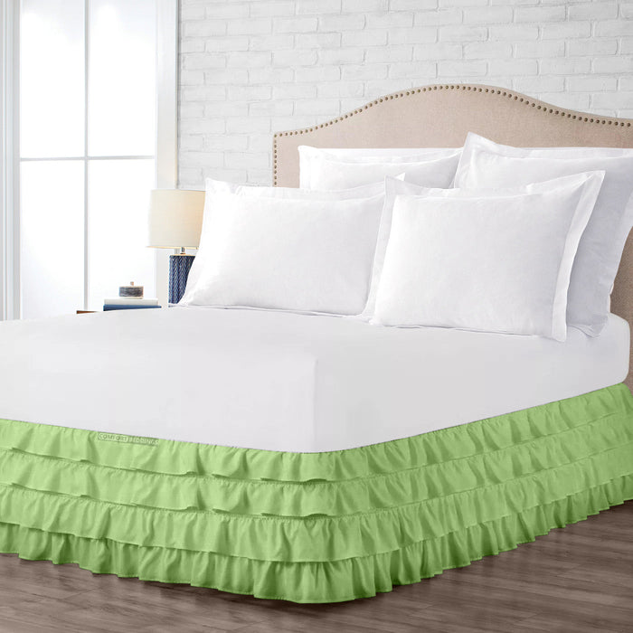 Sage waterfall ruffled bed skirt with cascading ruffles