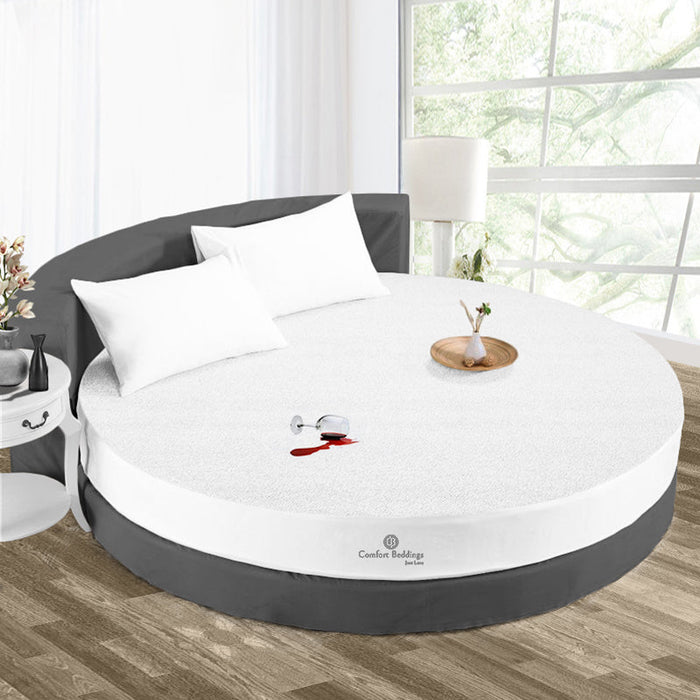 White terry round bed mattress protector
