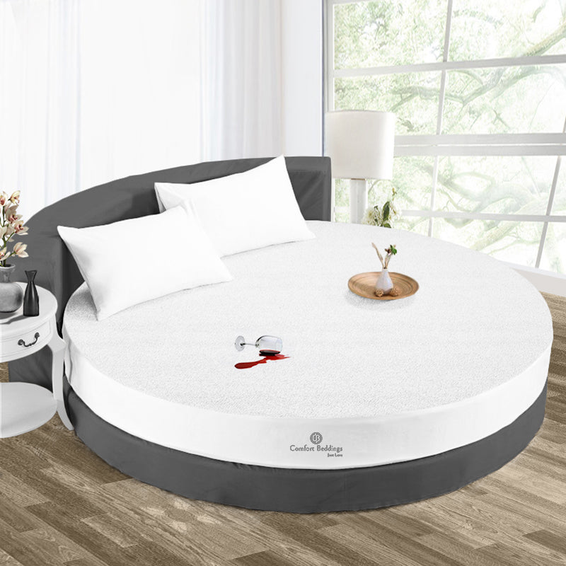 White terry round bed mattress protector