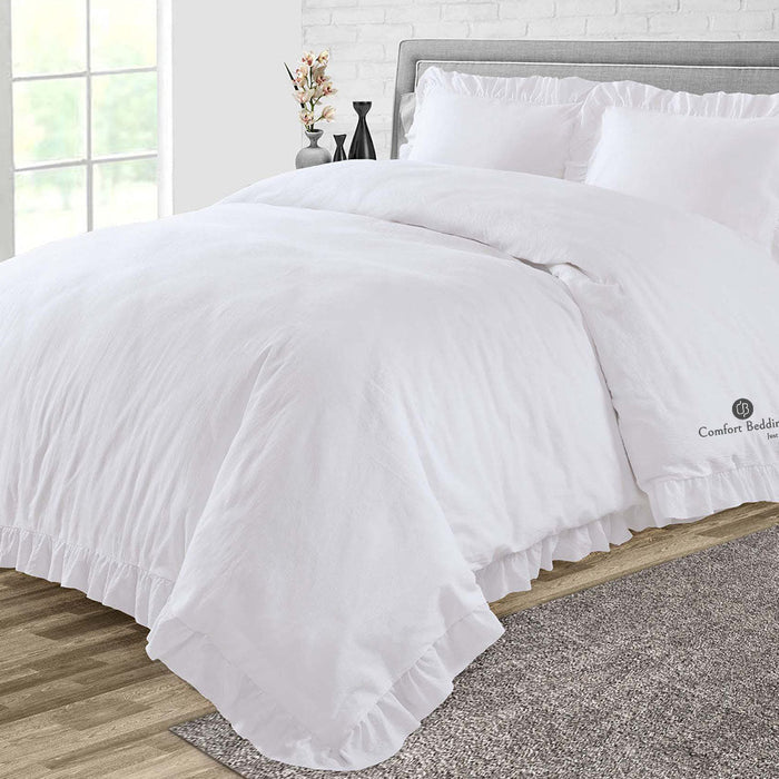 Comfort Beddings white trimmed ruffle duvet cover set