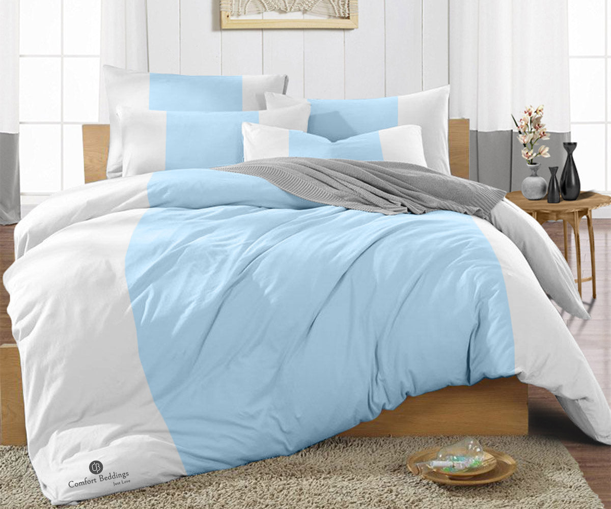 Light blue contrast color bar duvet cover set