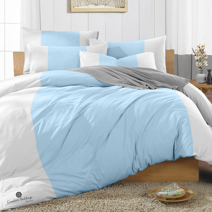 Light blue contrast color bar duvet cover set