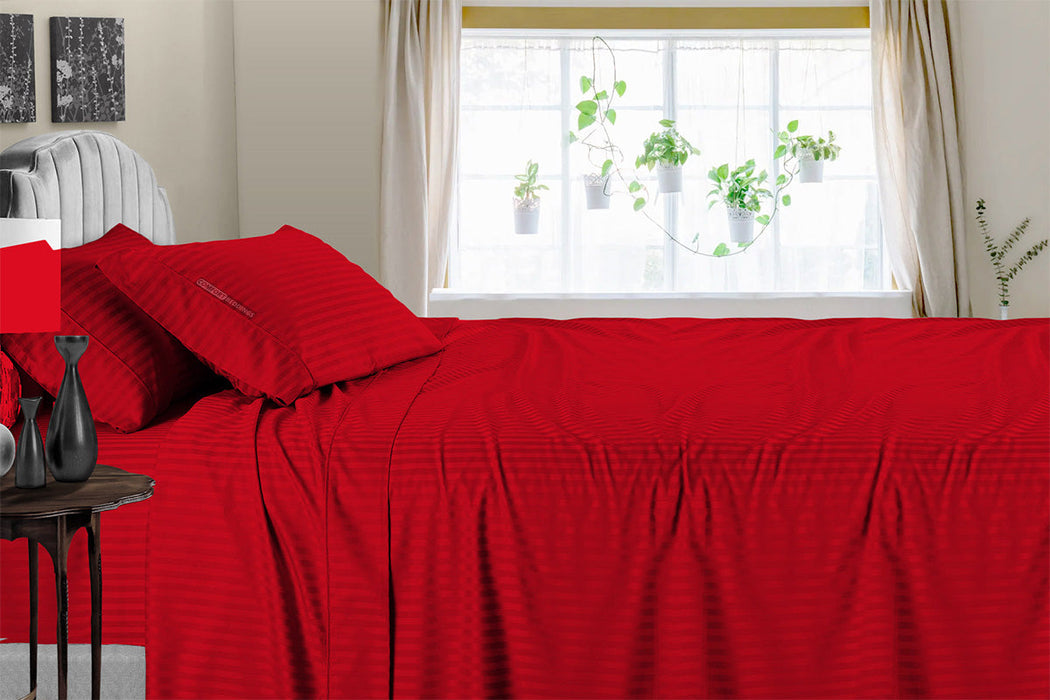 Luxury Blood Red Stripe Sheet Set 600 Thread count