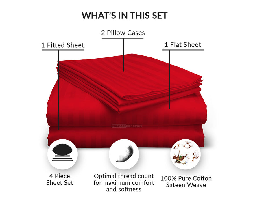 Luxury Blood Red Stripe Sheet Set 600 Thread count