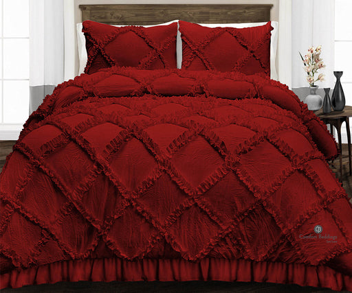 Burgundy Diamond Ruffle Comforter