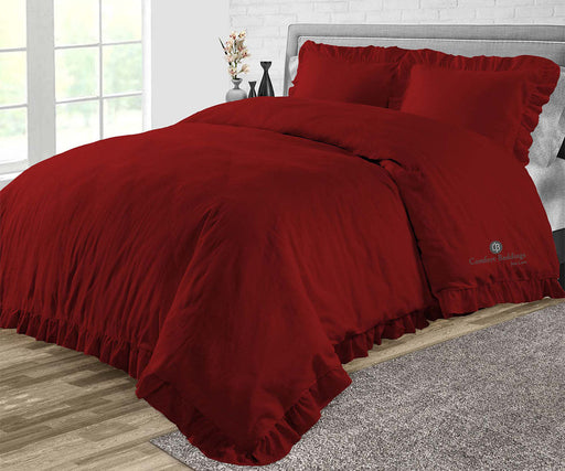 Burgundy Trimmed Ruffle Duvet Cover