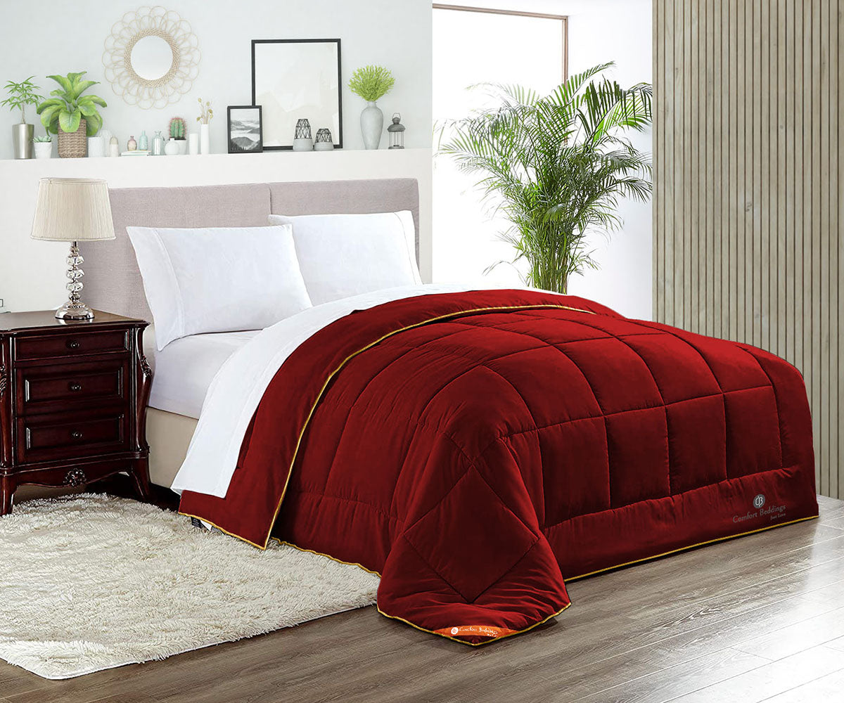 Premium Crinkle Crushed 600 GSM Red 92'' X 106'' Venice Velvet Lush King Bedding Comforter Sherpa Quilt Duvet Insert