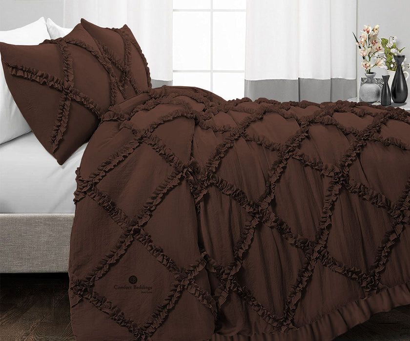 Chocolate Diamond Ruffled Duvet Cover Set