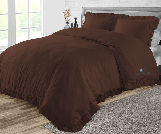 Chocolate Trimmed Ruffle Duvet Cover
