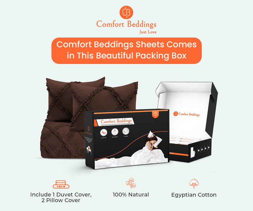 Luxurious Chocolate Diamond Ruffled Duvet Cover Set