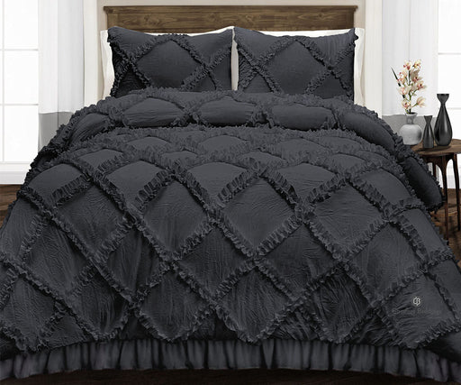 Dark Grey Diamond Ruffle Comforter
