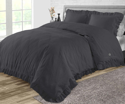 Dark Gray Trimmed Ruffle Duvet Cover