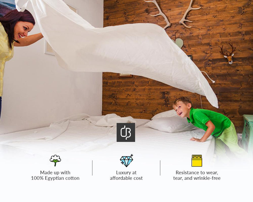 LUXURY 100% COTTON IVORY STRIPE FLAT SHEETS