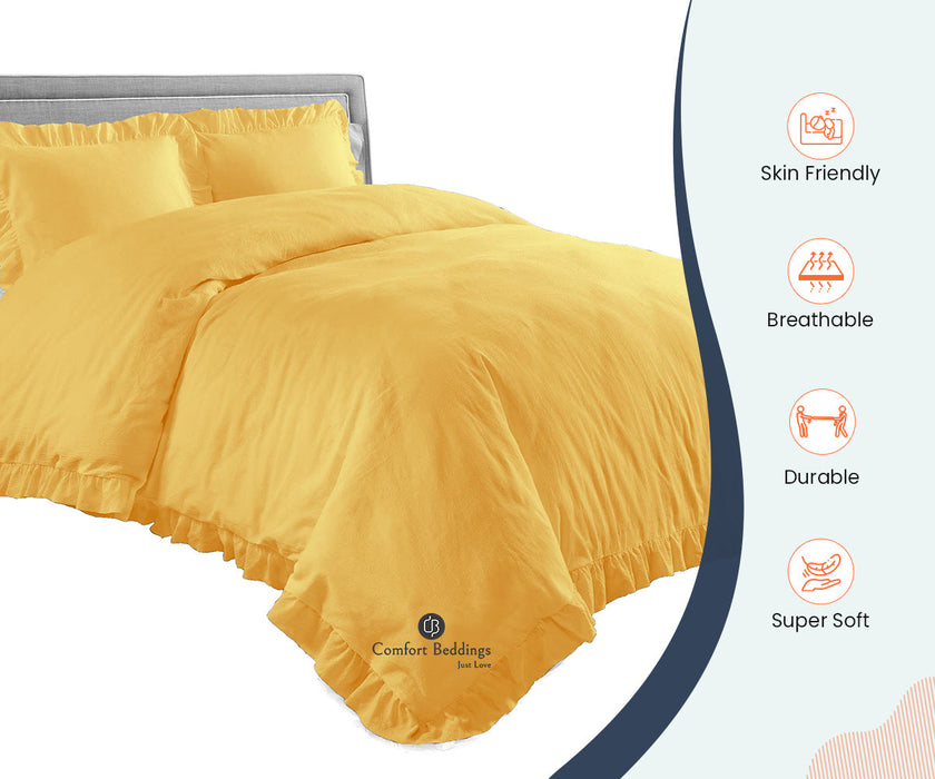 Golden Trimmed Ruffle Duvet Cover
