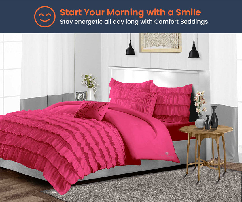 3 Piece Hot Pink ruffled comforter Luxury Set - 600 TC ...