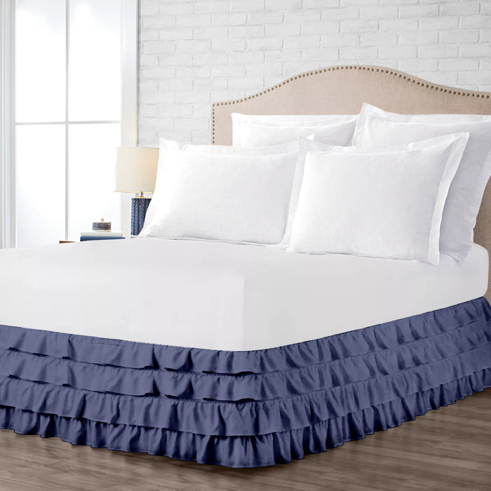 Luxury Mediterranean Blue Waterfall Ruffled Bed Skirt