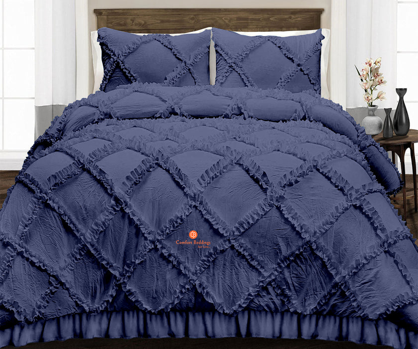 Luxurious Mediterranean Blue Diamond Ruffled Duvet Cover