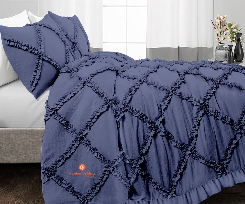 Luxurious Mediterranean Blue Diamond Ruffled Duvet Cover