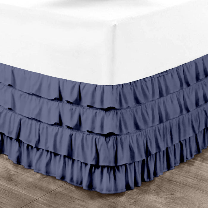 Luxury Mediterranean Blue Waterfall Ruffled Bed Skirt
