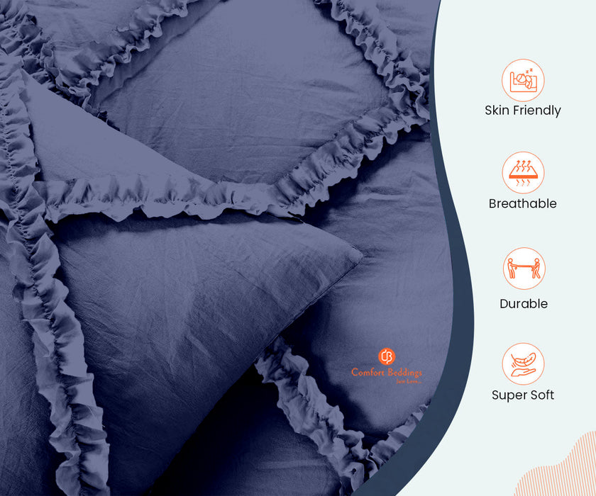 Luxurious Mediterranean Blue Diamond Ruffled Duvet Cover