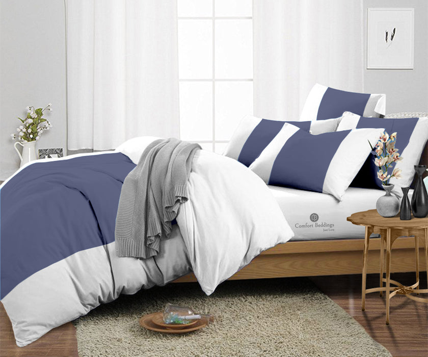 Elegant Mediterranean Blue Contrast Color Bar Duvet Cover