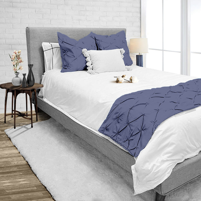 LUXURY MEDITERRANEAN BLUE PINCH BED RUNNER SET