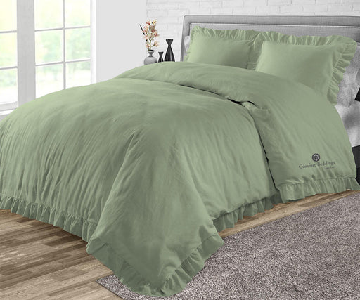 Moss Green Trimmed Ruffle Duvet Cover