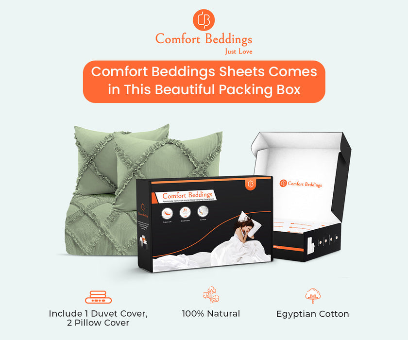 Luxurious Moss Diamond Ruffled Duvet Cover Set