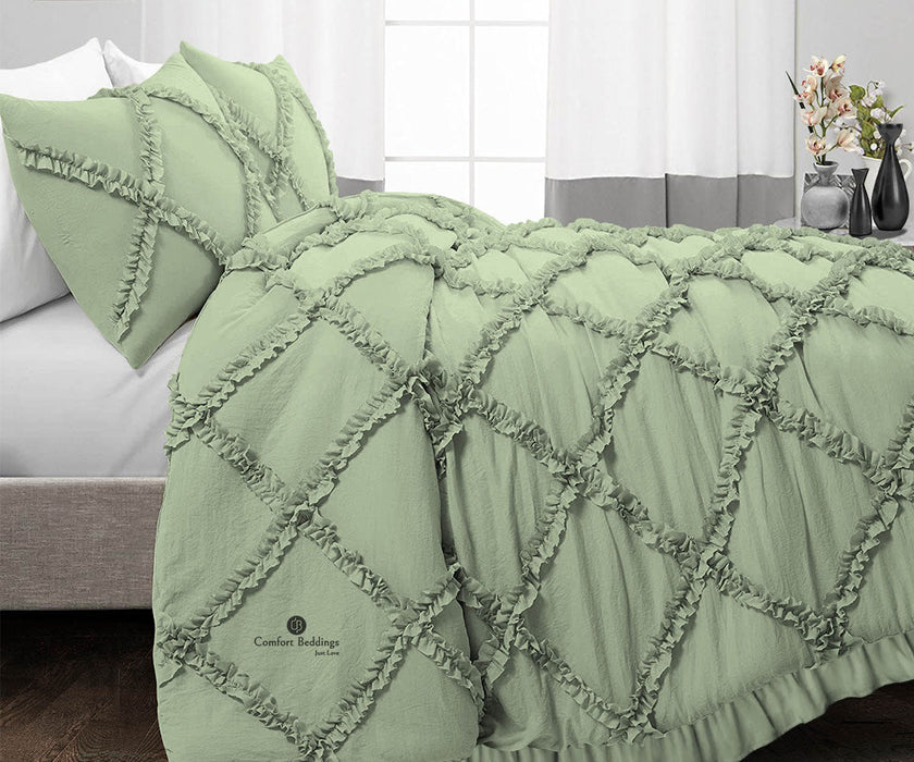 Moss Diamond Ruffled Duvet Cover