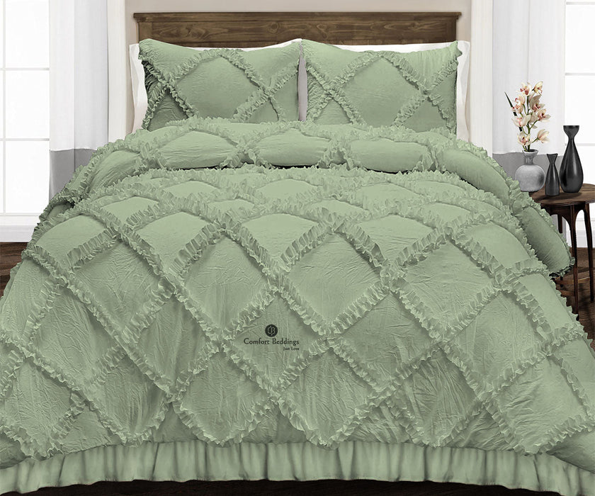 Moss Diamond Ruffled Duvet Cover Set