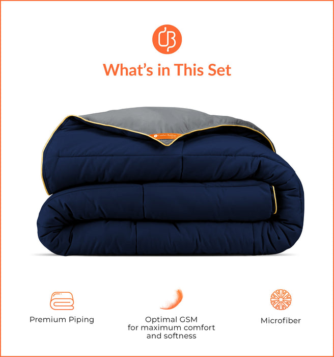 Blue and Dark Grey Reversible Comforter
