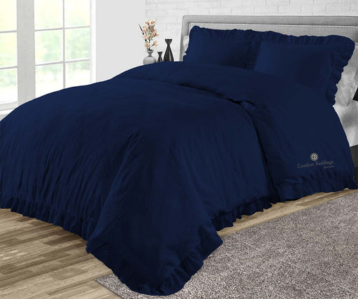 Navy Blue Trimmed Ruffle Duvet Cover
