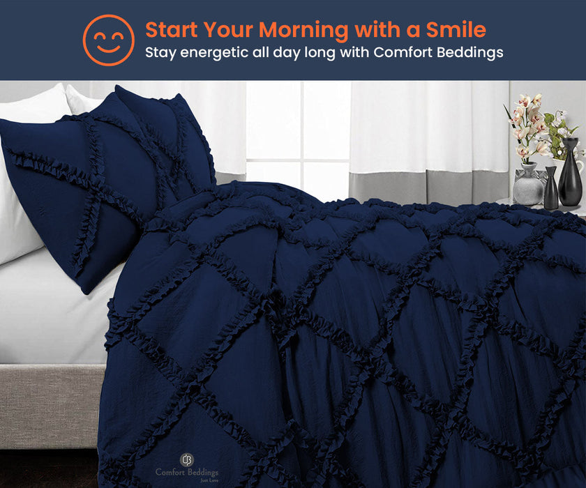 Navy Blue Diamond Ruffle Comforter