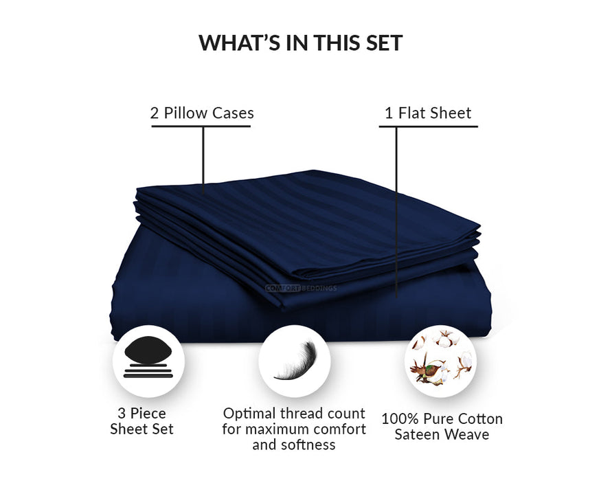 Navy Blue Stripe Flat Sheet Set