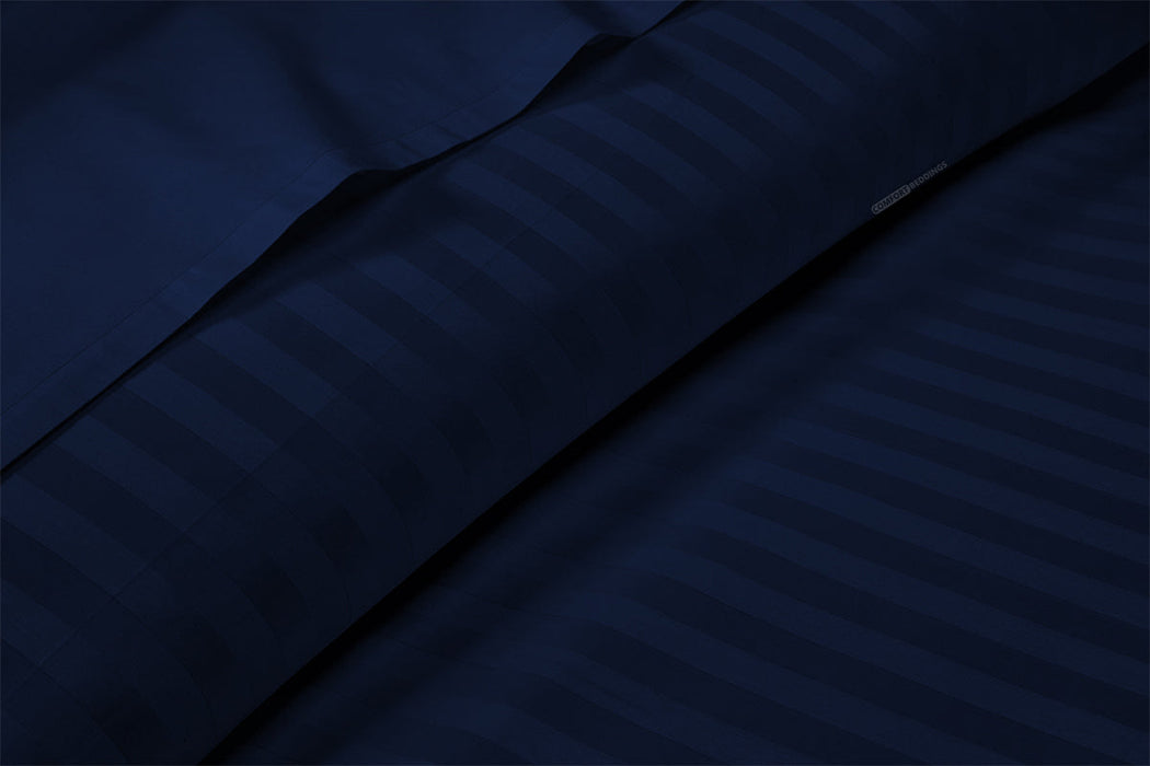 Navy Blue Striped Flat Sheet