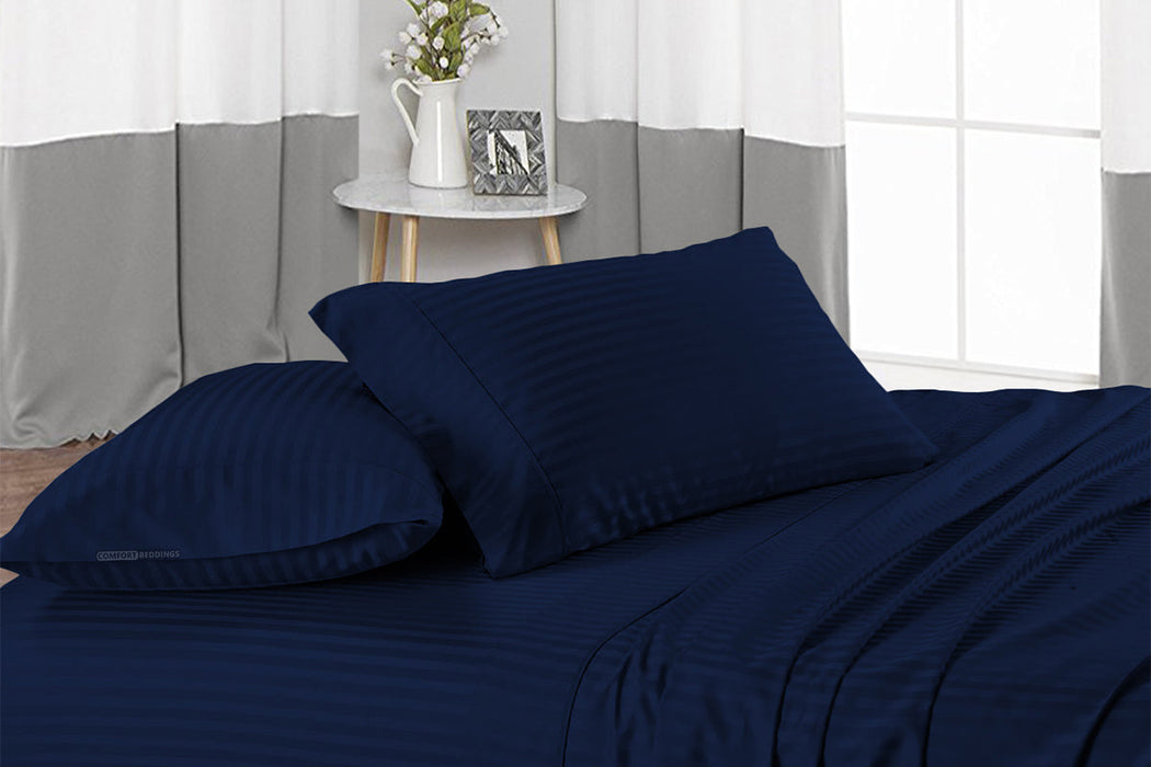 Navy Blue Stripe Flat Sheet