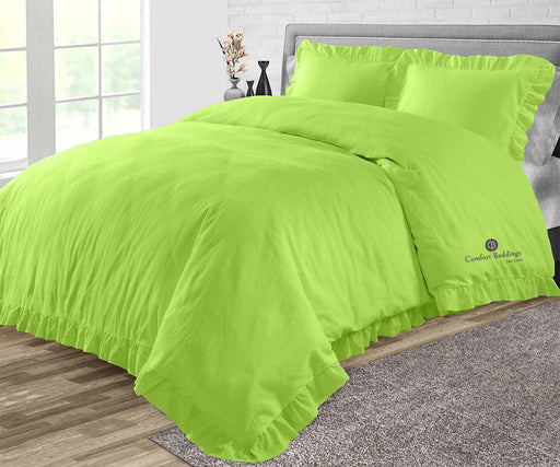 Parrot Green Trimmed Ruffle Duvet Cover