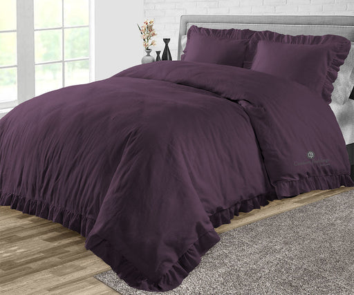 Plum Trimmed Ruffle Duvet Cover