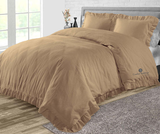 Taupe Trimmed Ruffle Duvet Cover