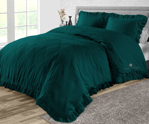 Teal Trimmed Ruffle Duvet Cover