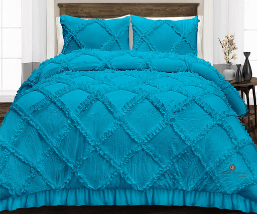 Turquoise Blue Diamond Ruffle Comforter